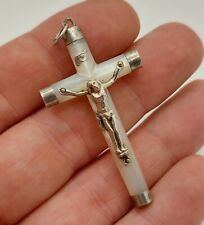 Croix Crucifix Argent Et Nacre Silver Cross Jesus Christ 4,8g 5x2,7cm, usado comprar usado  Enviando para Brazil