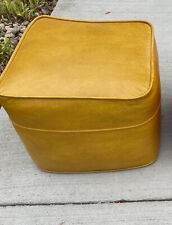 Vintage MCM Yellow Gold Square Vinyl Faux Leather Ottoman Foot Stool 1960s for sale  Shipping to South Africa
