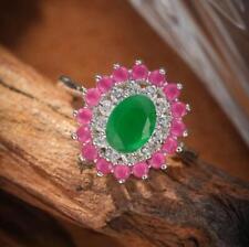Anillo de plata gemas de kunzita rojo cuarzo verde regalo de vacaciones talla 6-10 para nosotros segunda mano  Embacar hacia Argentina