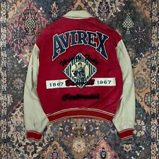 VERY RARE VINTAGE JACKET LEATHER VARSITY AVIREX BASEBALL BEIGE RED BOXY USA na sprzedaż  PL