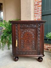 Antique English Carved Oak Corner Cabinet Marquetry Side Table 19th century, used for sale  Shreveport