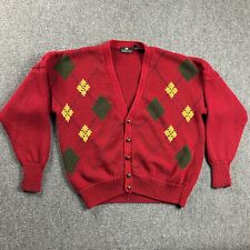 Structure Cardigan Mens XL Red Argyle Diamonds Sweater Golf Grandpa Core Vintage, used for sale  Shipping to South Africa