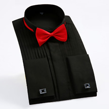 Classic Winged Collar Shirt Men's Wingtip Tuxedo Formal Shirt with Black Bow Tie for sale  Shipping to South Africa