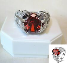 Men's deluxe 18k white gold filled red Ruby crystal ring, Various sizes, Gift UK for sale  LONDON