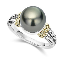 Usado, Encantador anillo de perlas negras genuinas tahitianas naturales de 10-11 mm talla 7,8,9,10 segunda mano  Embacar hacia Argentina
