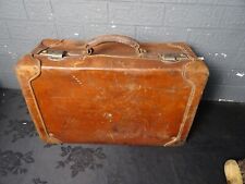 Antique Brown Leather Suitcase Brass Locks & Key for sale  Shipping to South Africa