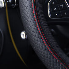 Capa de volante de carro couro ecológico 15" boa aderência couro preto decoração ponto vermelho comprar usado  Enviando para Brazil