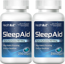 2pk HealthA2Z Sleep Aid, difenidramina HCl 50mg para sono mais profundo, 250 cápsulas gelatinosas comprar usado  Enviando para Brazil