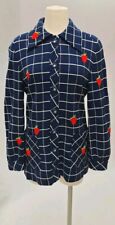 Used, 70's Strawberry Knit Window Pane White Blue Plaid Vintage Cardigan Jacket Lk NU for sale  Shipping to South Africa