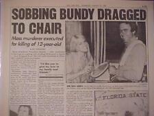 MANCHETE DE JORNAL VINTAGE ~ CADEIRA ELÉTRICA SERIAL KILLER ASSASSINO TED BUNDY 1989, usado comprar usado  Enviando para Brazil