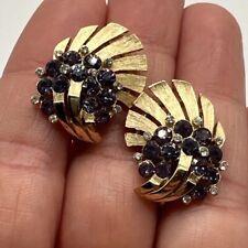 Vintage Crown Trifari Purple Rhinestone Clip On Earrings Q76 for sale  Shipping to South Africa