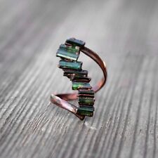 Joyería anillo boho vintage hecho a mano con piedras preciosas de turmalina múltiples naturales segunda mano  Embacar hacia Argentina
