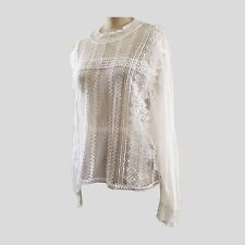 Usado, Blusa para mujer Zara talla L blanca de encaje transparente elástica manga larga segunda mano  Embacar hacia Mexico