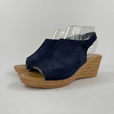 Sapatos anabela femininos Mila Paoli azul marinho alça de camurça bege cortiça tamanho 10, usado comprar usado  Enviando para Brazil