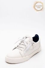 RRP€560 GIUSEPPE ZANOTTI Leather Sneakers US10 UK9 EU43 Logo Flat Made in Italy for sale  Shipping to South Africa