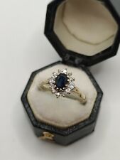 9ct Gold Dark Blue Natural Sapphire And CZ Cluster Flower Ring for sale  STOKE-ON-TRENT