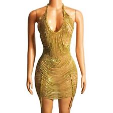 Vestido de festa feminino 2023 corrente de strass gola V costas abertas comprar usado  Enviando para Brazil
