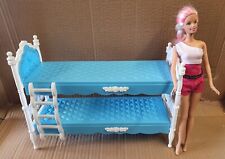 Blue Plastic Bunk Bed & Ladder Made for Barbie Dolls Dollhouse Bedroom Furniture, used for sale  Shipping to South Africa