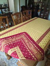 French Jacquard Reversible Cotton Tablecloth Deep Red Yellow Border 62"x113" for sale  Shipping to South Africa