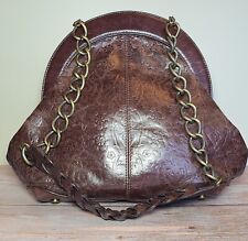 HOBO International Chocolate Brown Floral Leather Hand Tooled Purse Bag Handbag  for sale  Shipping to South Africa
