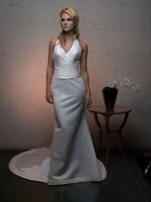 P151 CASABLANCA 1807  BEADED SZ 14 V NECK SATIN CHAMPAGNE WEDDING DRESS, used for sale  Shipping to South Africa