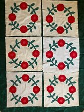 12 Antique Rose of Sharon Red Green Album Wreath Applique Quilt Squares for sale  Jamesville