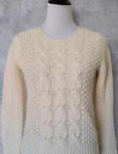 J. Crew Fisherman 100% Lambswool Cable Knit Sweater S Ivory, used for sale  Shipping to South Africa