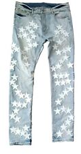 Jeans Star masculino tamanho 38 X 34 remendos estrelas brancas magro leve enxágue denim perfeito estado comprar usado  Enviando para Brazil