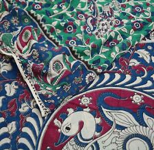 Used, Vintage Saree Blue & Green Pure Cotton Kalamkari Printed Indian Sari Fabric Soft for sale  Shipping to South Africa