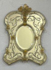 VTG LARGE ORNATE VENETIAN MURANO GLASS ETCHED MIRROR ITALY GOLD FLOWERS 22.5", used for sale  Shipping to South Africa