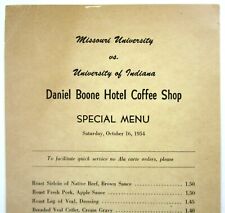 Używany, University Missouri Piłka nożna vs Indiana Restauracja Menu Daniel Boone Hotel 1954 na sprzedaż  Wysyłka do Poland
