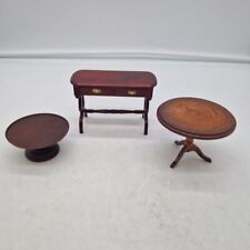 Lot 3 dolls furniture tables mahogany: round side & dining table; hall table, used for sale  Shipping to South Africa