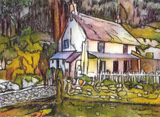 ORIGINAL Hand Painted Watercolor and Pen Art Card (ACEO)Fantasy Art: Cottage, used for sale  Shipping to Canada