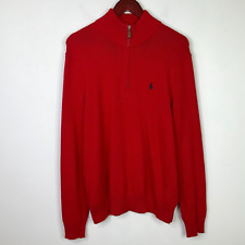 Polo Ralph Lauren Vintage Sweater Mens Size Medium Red Thick Knit Cotton 1/4 Zip for sale  Shipping to South Africa