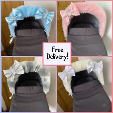 Gorgeous Fluffy -Faux Fur- Pram HOOD TRIM & BOW Sets Fur Hood Bling Pram/Carseat for sale  Shipping to South Africa
