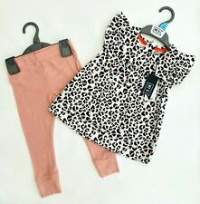 Baby Girls Set MYLEENE KLASS Short Sleeve Ribbed Leopard Animal Print Outfit NEW for sale  Shipping to South Africa