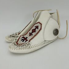 Used, Minnetonka Moccasin White Beaded Boots Women's 5 Leather Vintage for sale  Shipping to South Africa