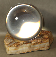 Clear Crystal Glass Ball on Travertine Calcite Stand - 4.25" / 110 mm for sale  Shipping to South Africa