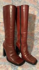 Y2K Diba Women’s Size 10 Knee High Faux Leather Gogo Square Toe Heel Boots Red, used for sale  Shipping to South Africa