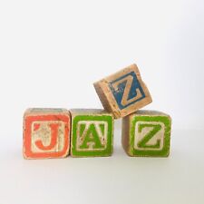 "Jazz" 4 Antique Wood Toy Blocks Genie Slide Christmas Scenes Wooden Word Art for sale  Shipping to South Africa