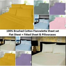 Flannelette 100% Brushed Cotton Sheet Set Soft Warm 4pc Thermal Bedding 7 Colors for sale  Shipping to South Africa