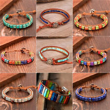 Fashion Women Handmade Chakra Bracelet Stone Tube Beads Leather Wrap Bracelet, used for sale  Shipping to South Africa