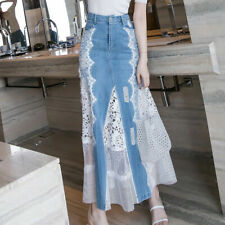  Fashion Long Denim And Lace Fish Tail Skirt For Women Mermaid Style High Waist  for sale  Shipping to South Africa