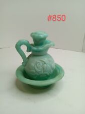 Vintage 1978 Avon Mini Pitcher, Basin W/stopper Jade Green Marbled Glass for sale  Shipping to South Africa