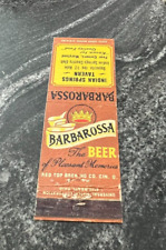 B) BARBAROSSA BEER MATCHBOOK COVER RED TOP BRG CO CINCINNATI OH INDIAN SPRINGS for sale  Shipping to South Africa