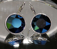 Genuine Swarovski Dark Blue Crystal Rhodium Plated Lever Back Earrings - VGC for sale  Shipping to South Africa