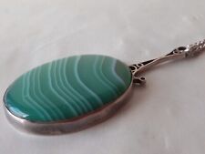 Preowned Vintage 1980s Hallmarked Silver Pendant Necklace - Green Marbled Stone for sale  Shipping to South Africa