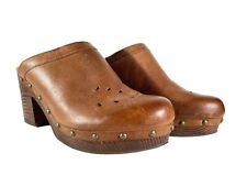 Tamancos Korks Chunky couro marrom plataforma cravejados mules boho 10M 10 dez sapatos comprar usado  Enviando para Brazil