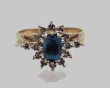 9ct Gold Ring with Blue Topaz & Diamond Gemstones, Ring Size N - 9ct Yellow Gold for sale  Shipping to South Africa