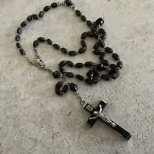 Vintage Made in Italy black wood bead rosary necklace  for sale  Shipping to South Africa